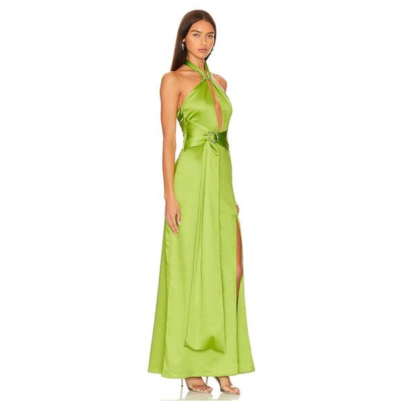Khanums Kenisei Crystal Embellished Halter Green Limeade Maxi Gown Size Medium - Picture 2 of 12